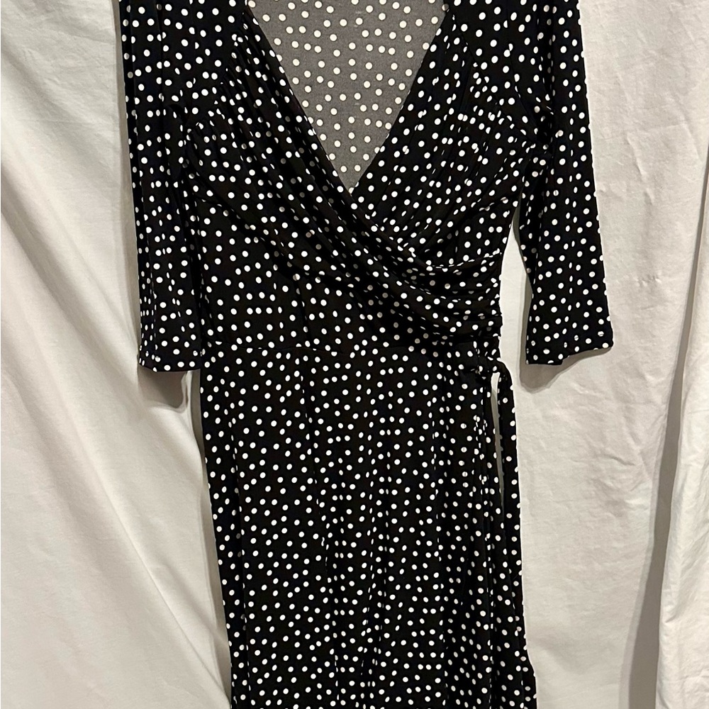 Leota Black and White Polka Dot Long Sleeve Dress